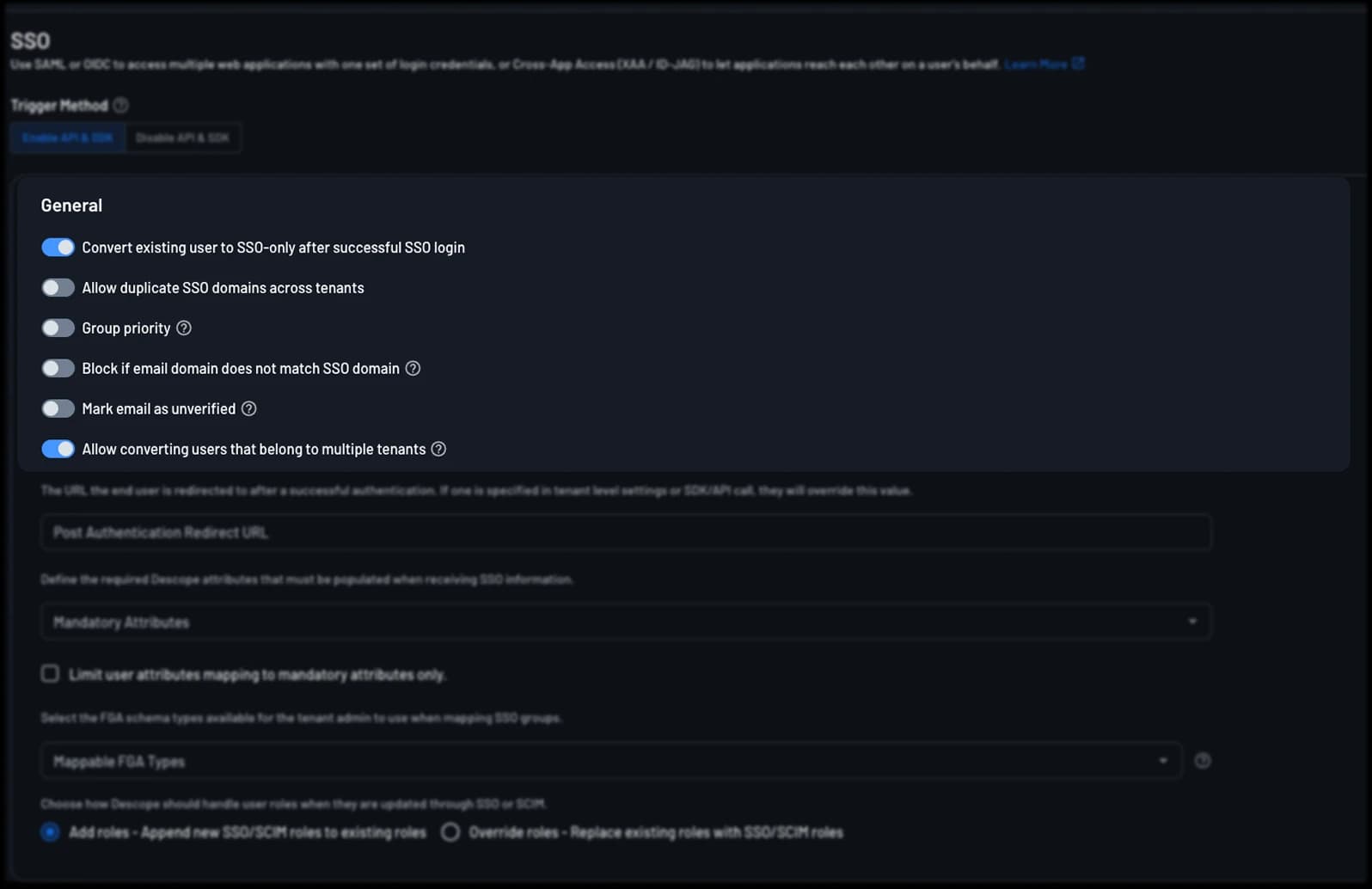 SSO General Settings