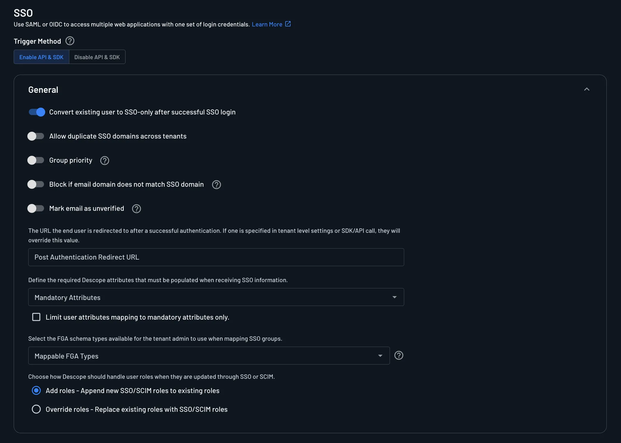 SSO General Settings
