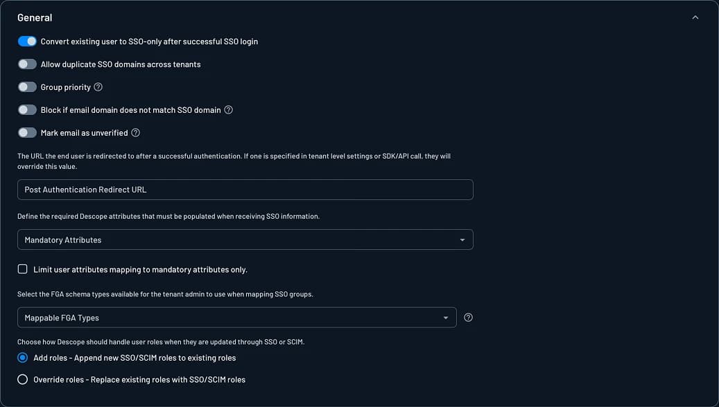 SSO General Settings