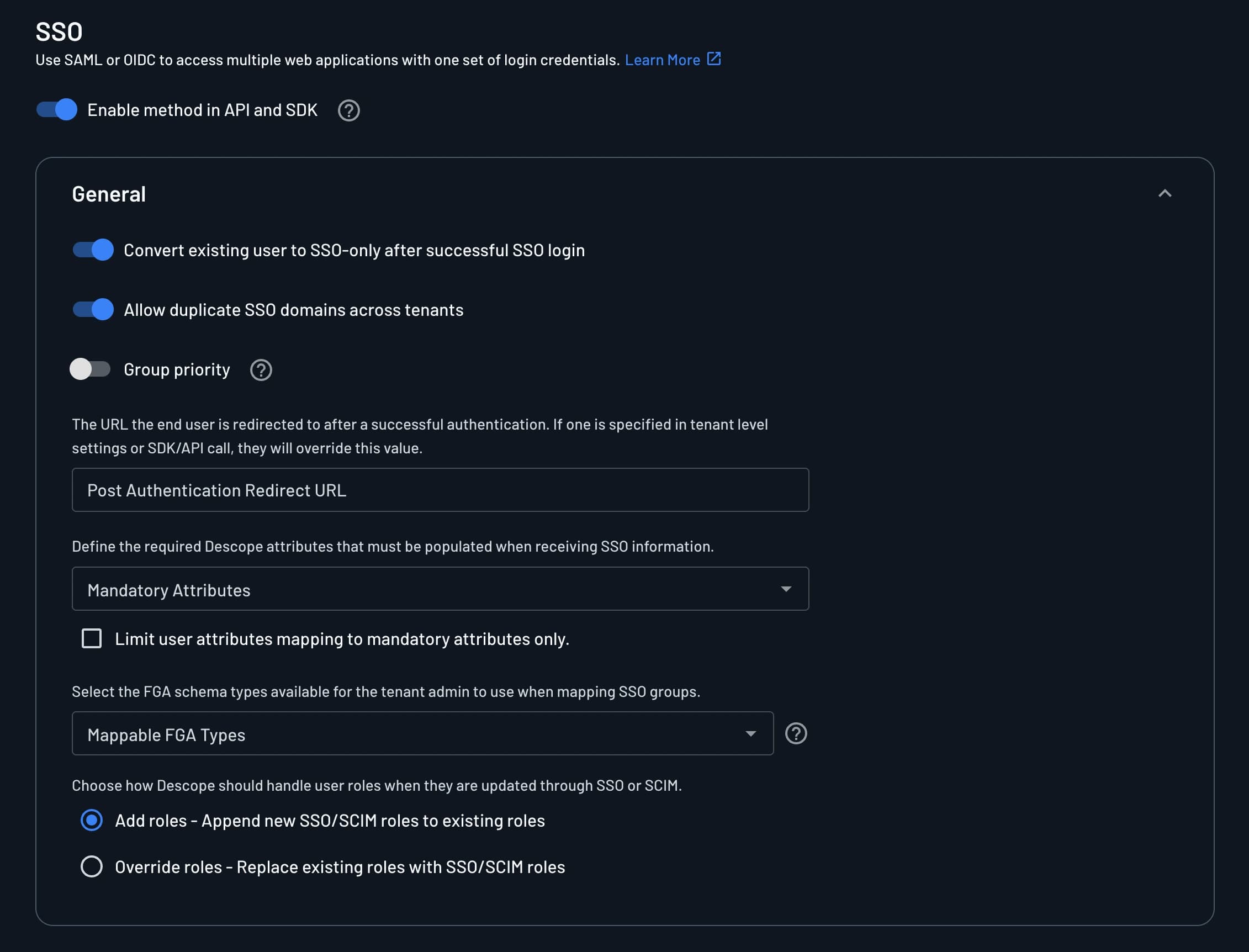 SSO General Settings
