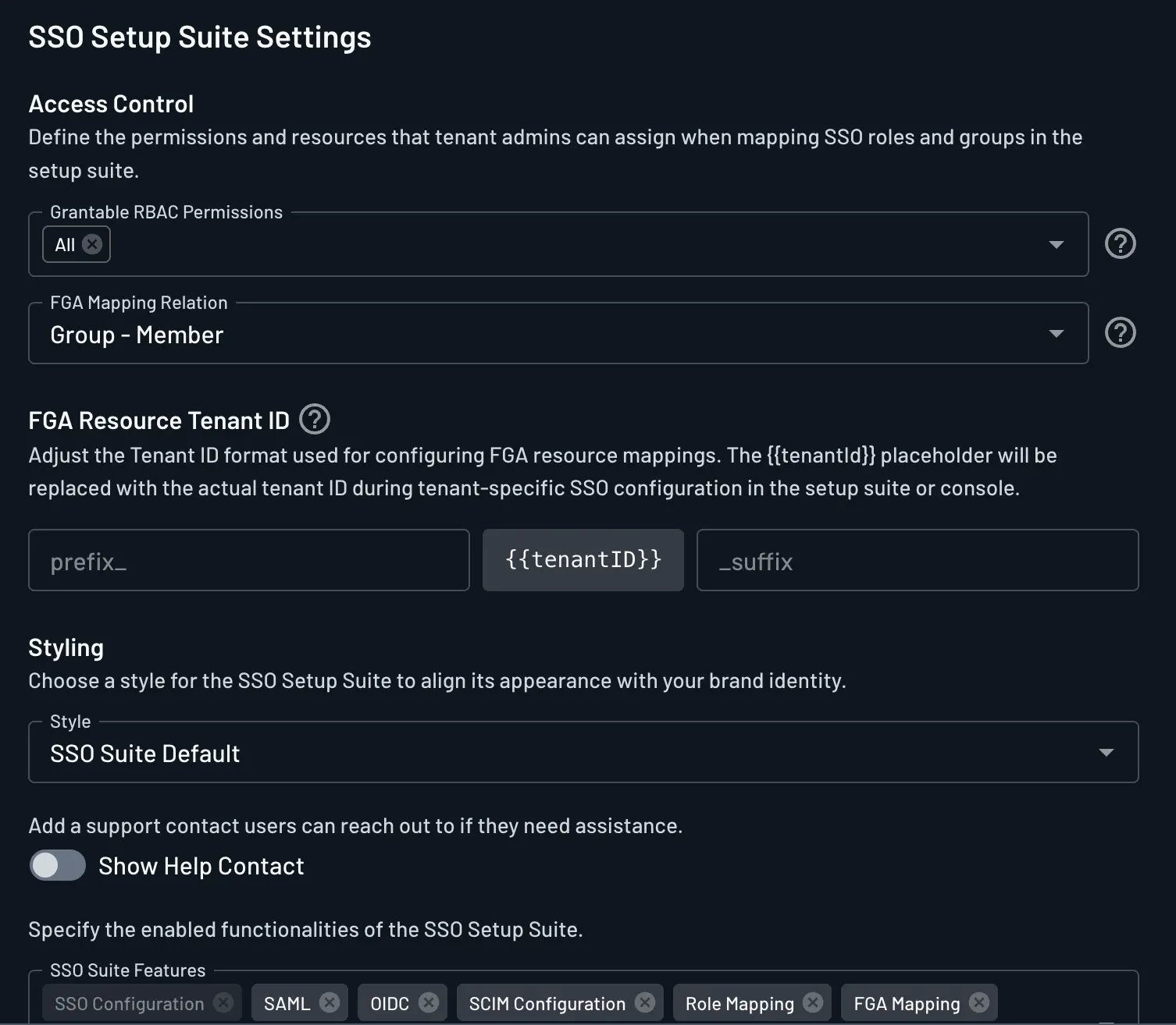 SSO Setup Suite Settings