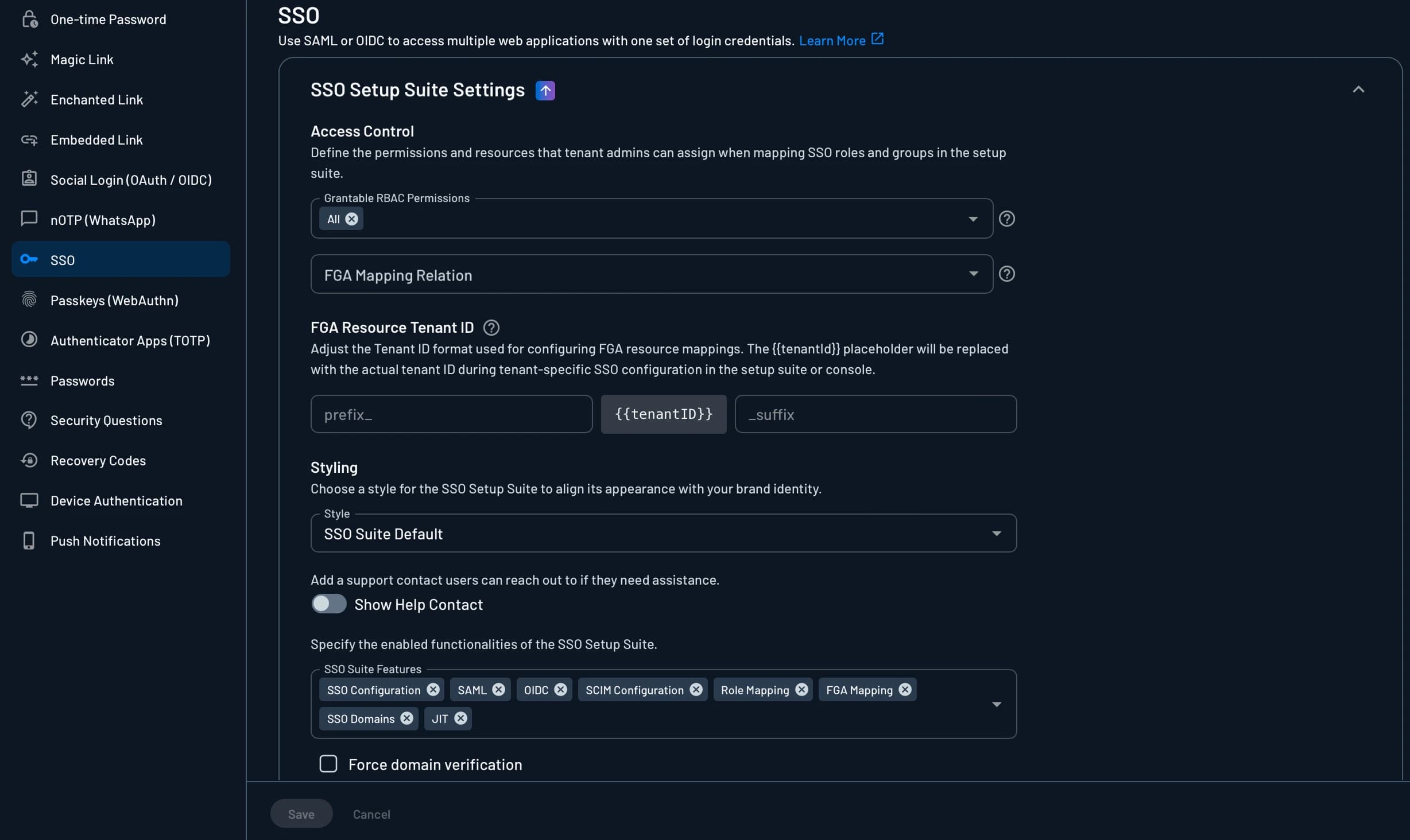 SSO Setup Suite Settings