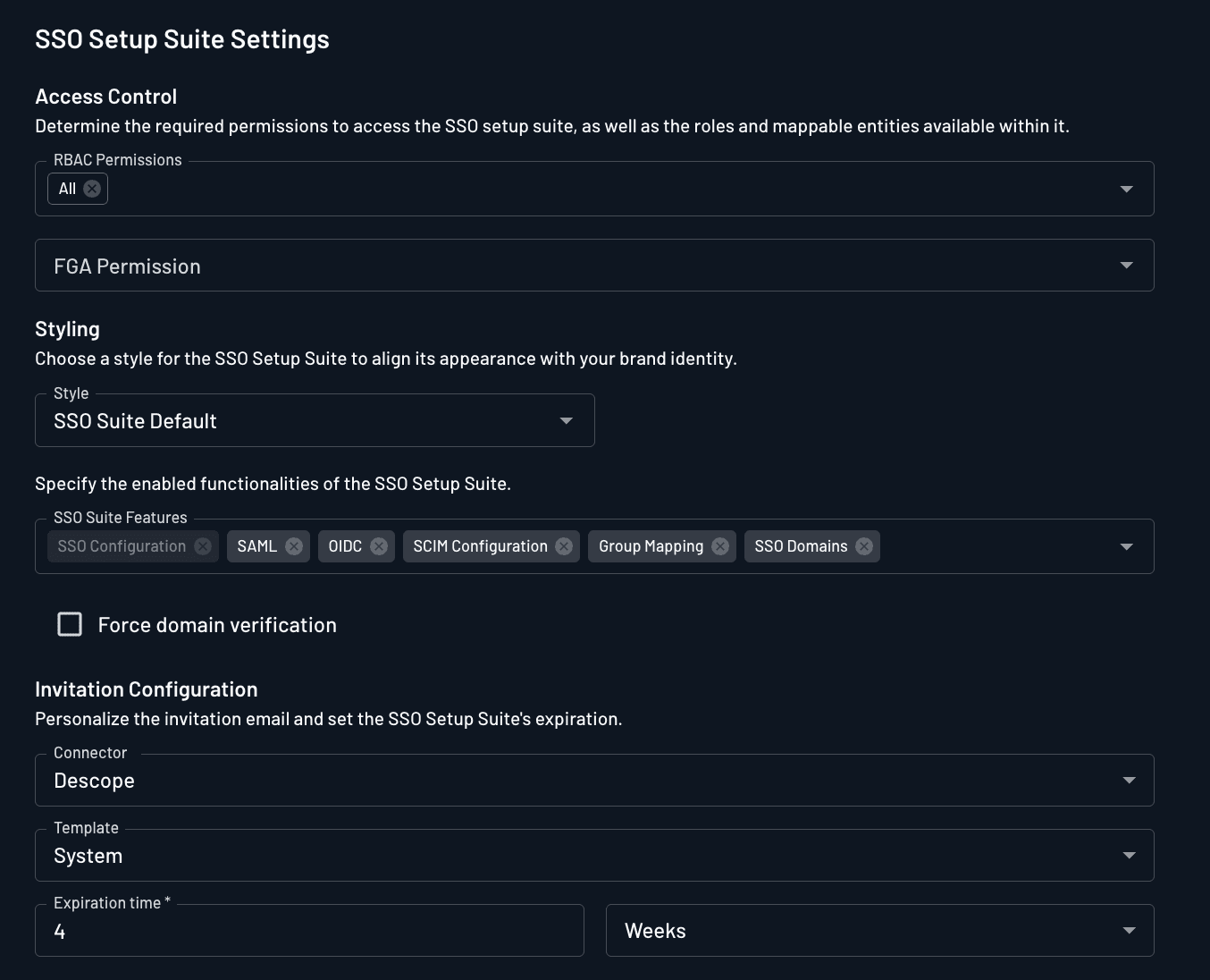 SSO Setup Suite Settings