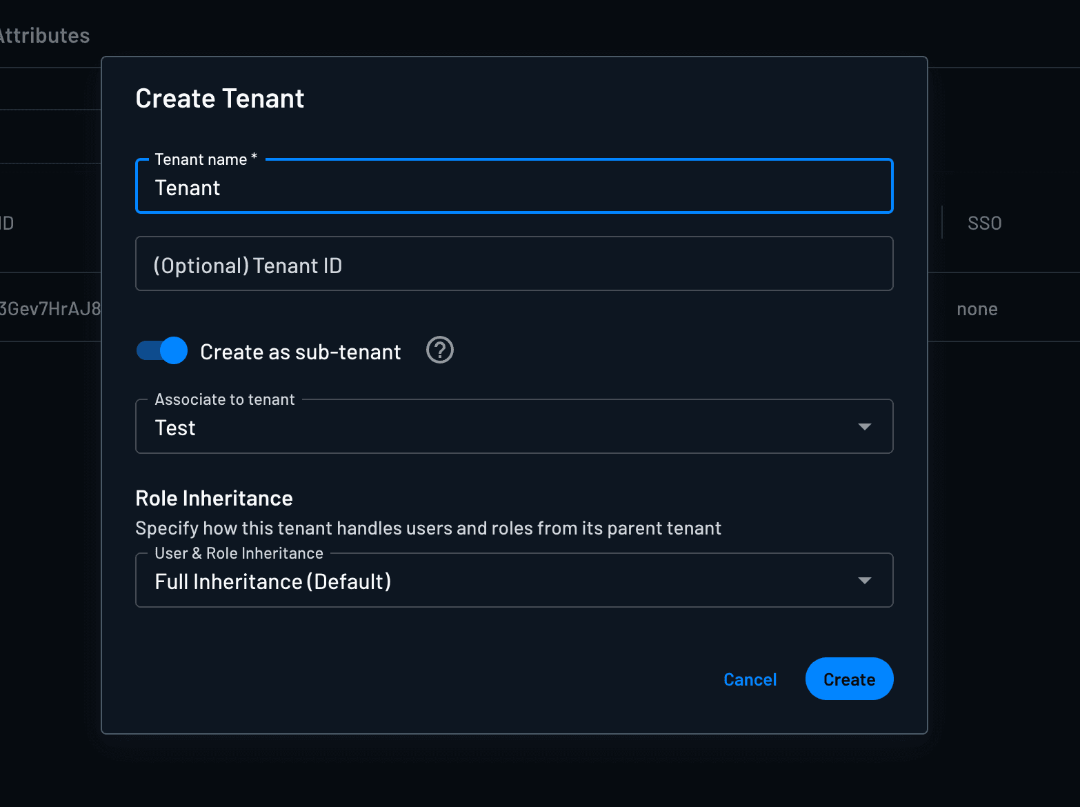 Role Inheritance when creating from the Tenants page