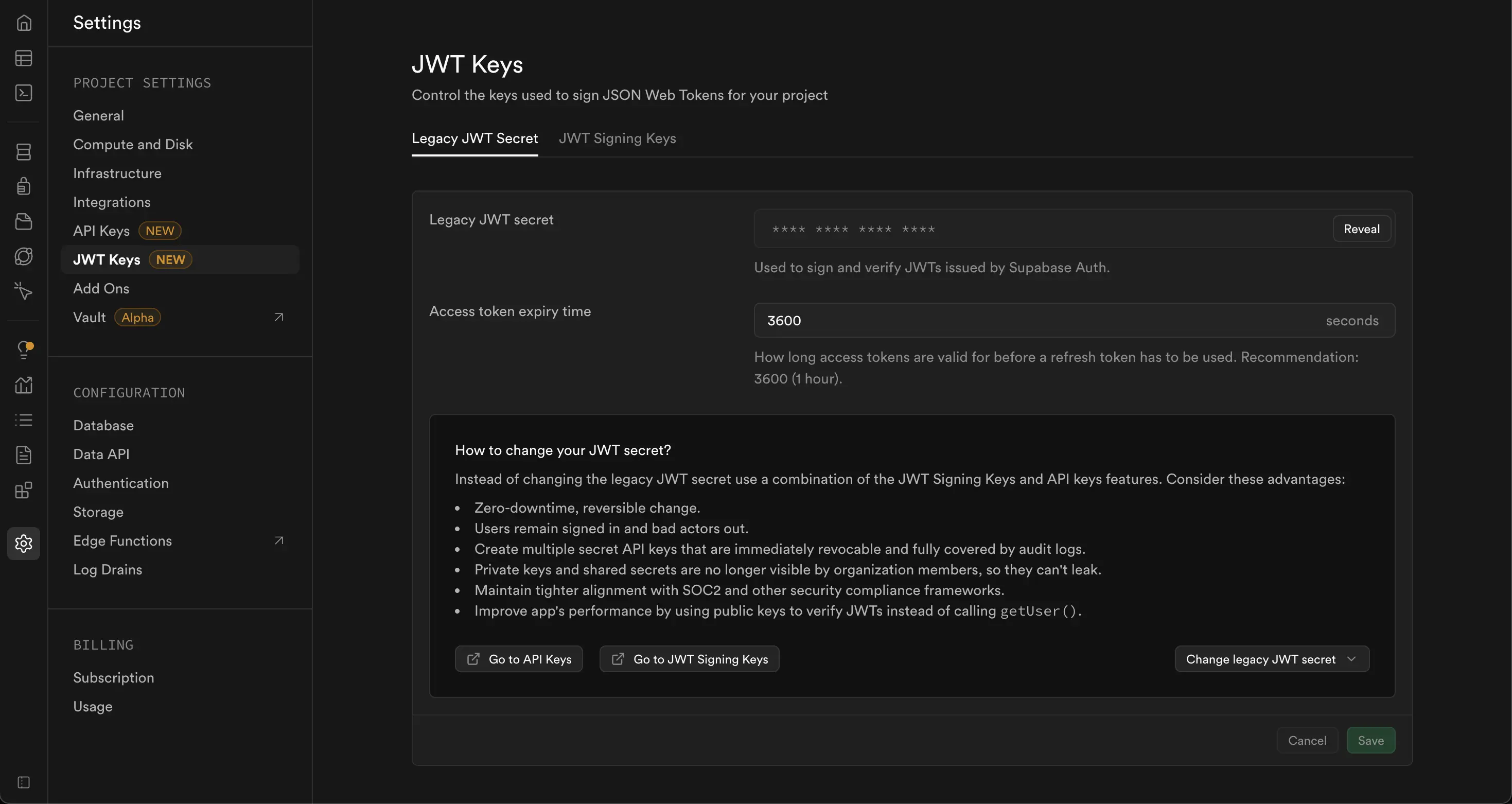 Locating Supabase JWT signing secret