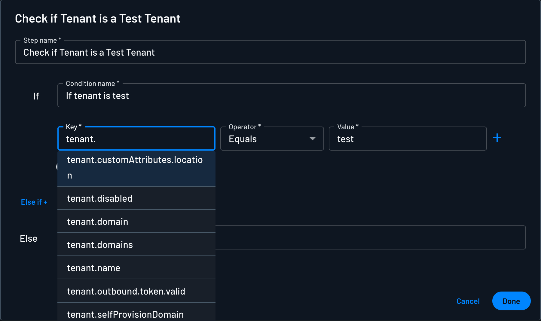 A condition based on tenant details in Descope