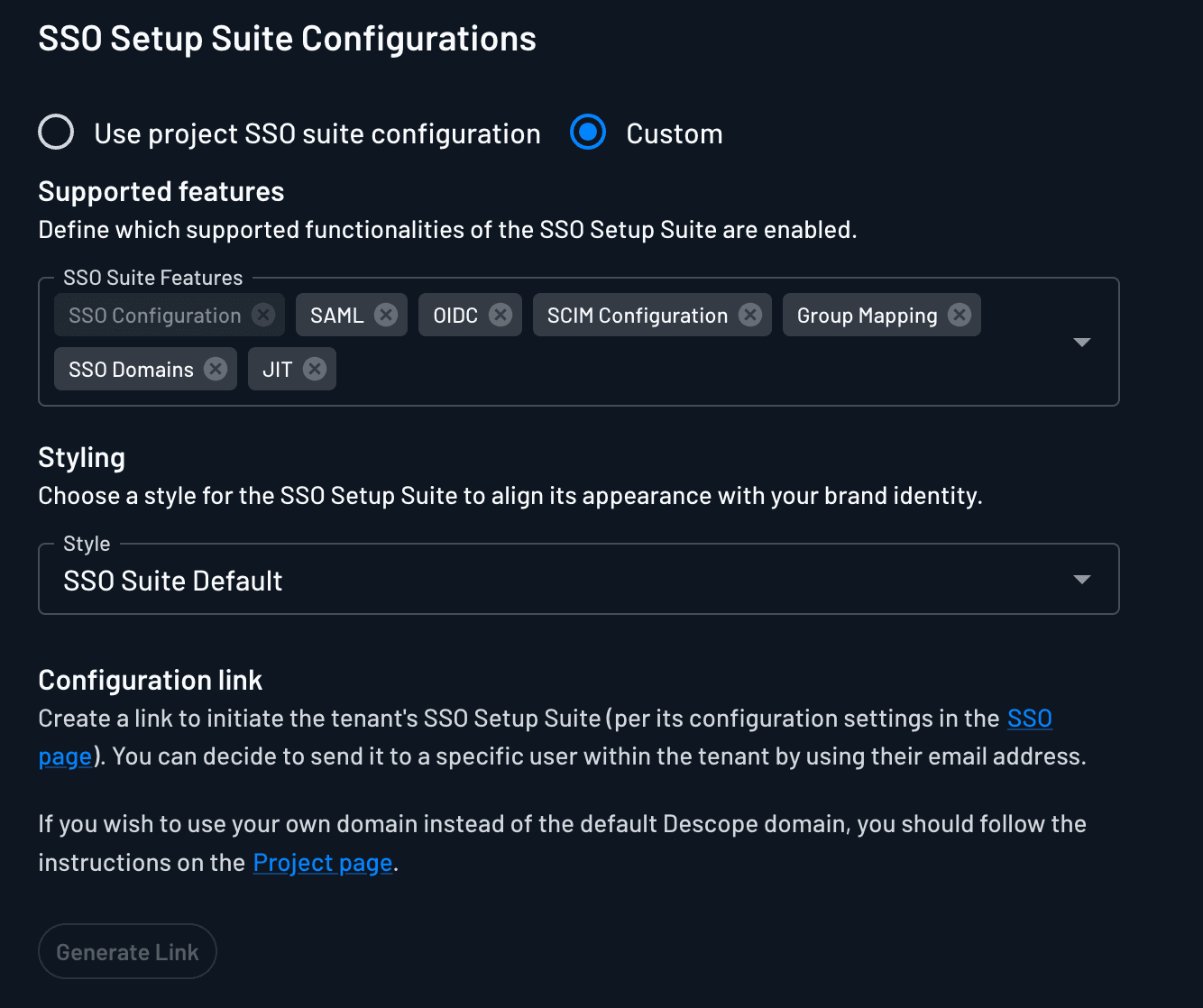 tenant settings custom settings