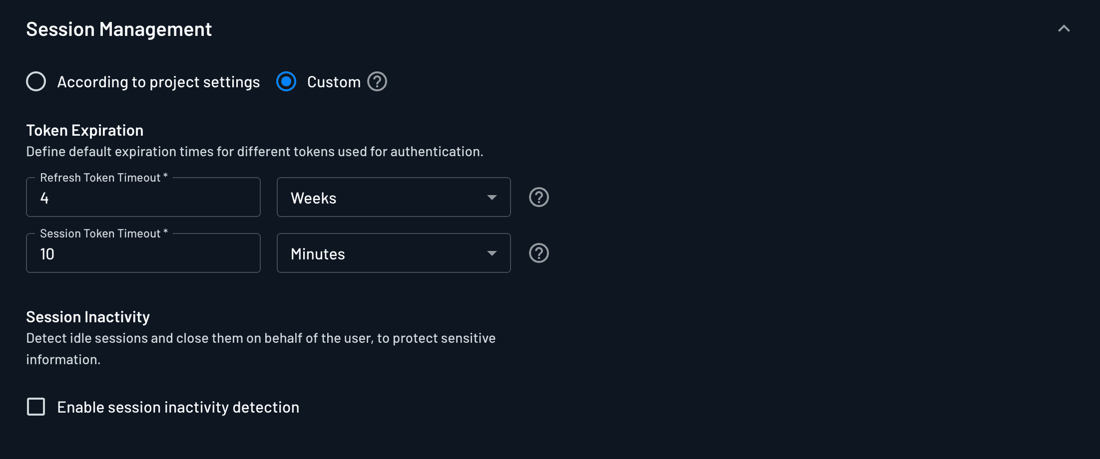 tenant settings session management