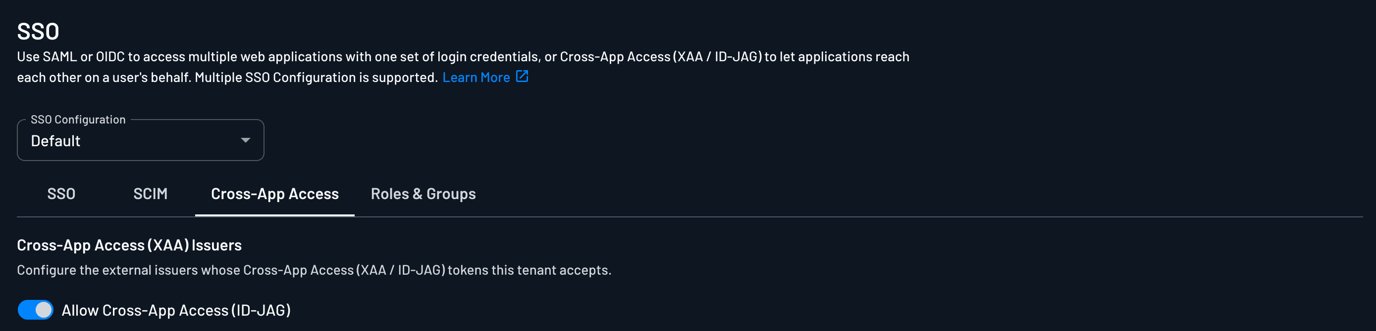 allow cross-app access (xaa) toggle off
