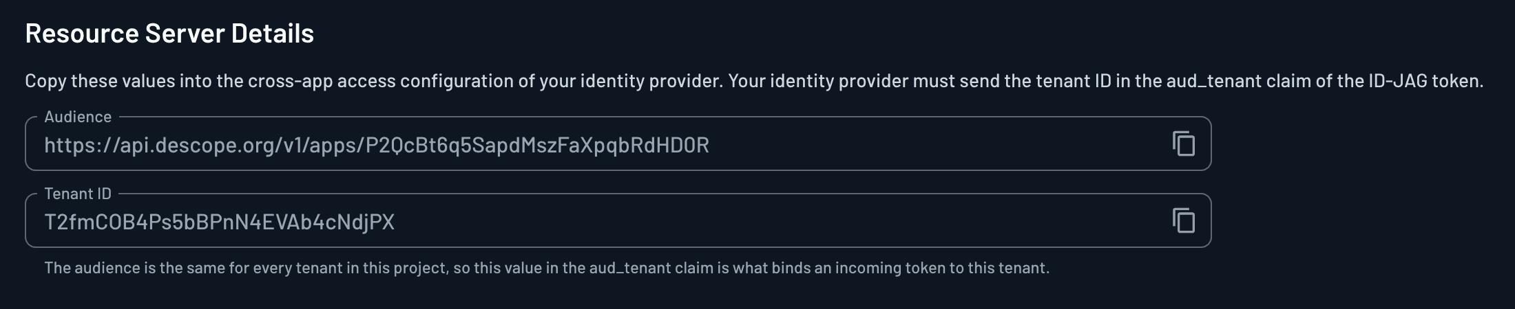 Resource Server Details section in the Cross-App Access (XAA) configuration