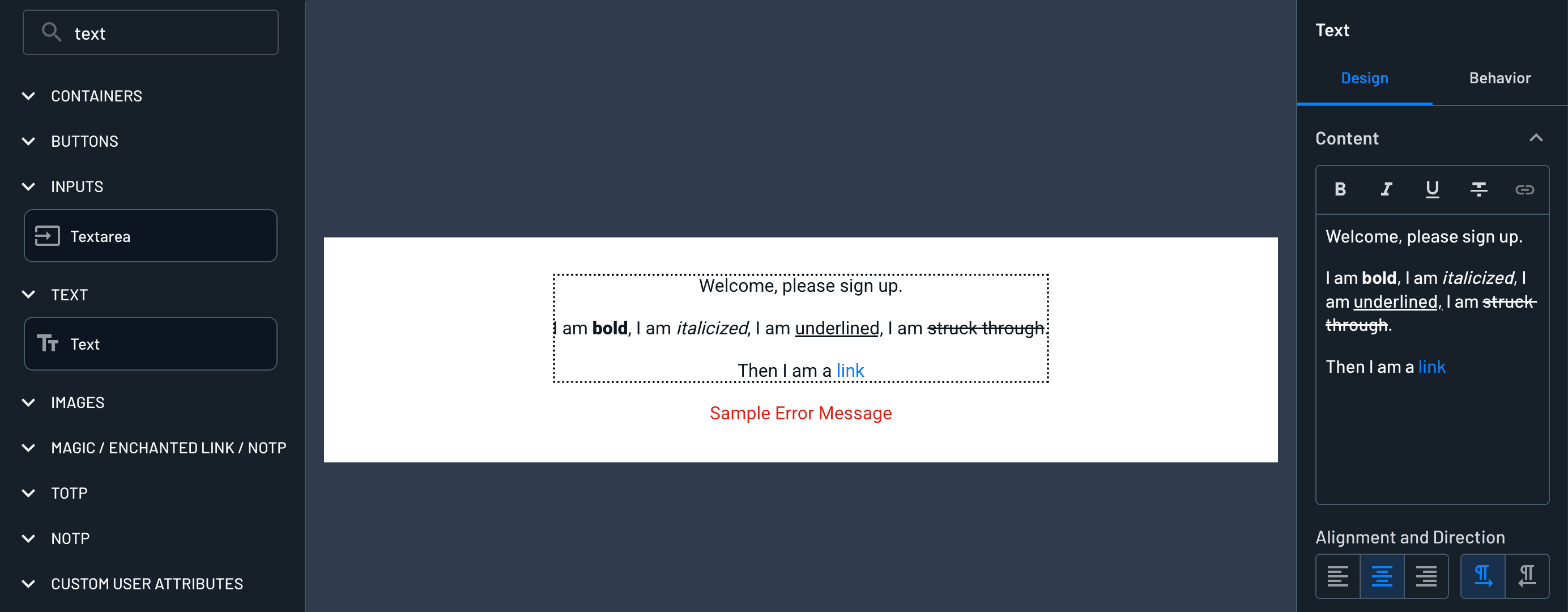 Example of a configured Descope text field in a screen