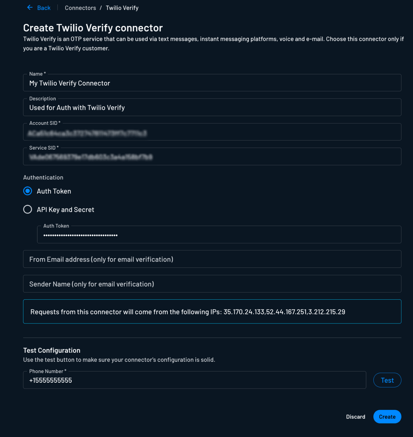 Configuring and testing Descope's Twilio Verify connector