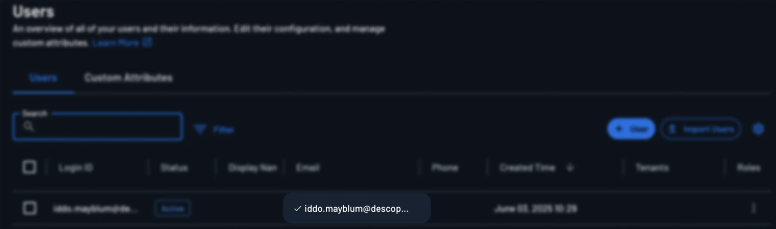 User page in the console after verification