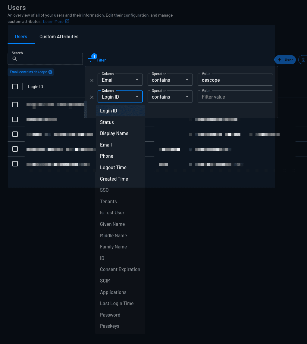 user filtering example