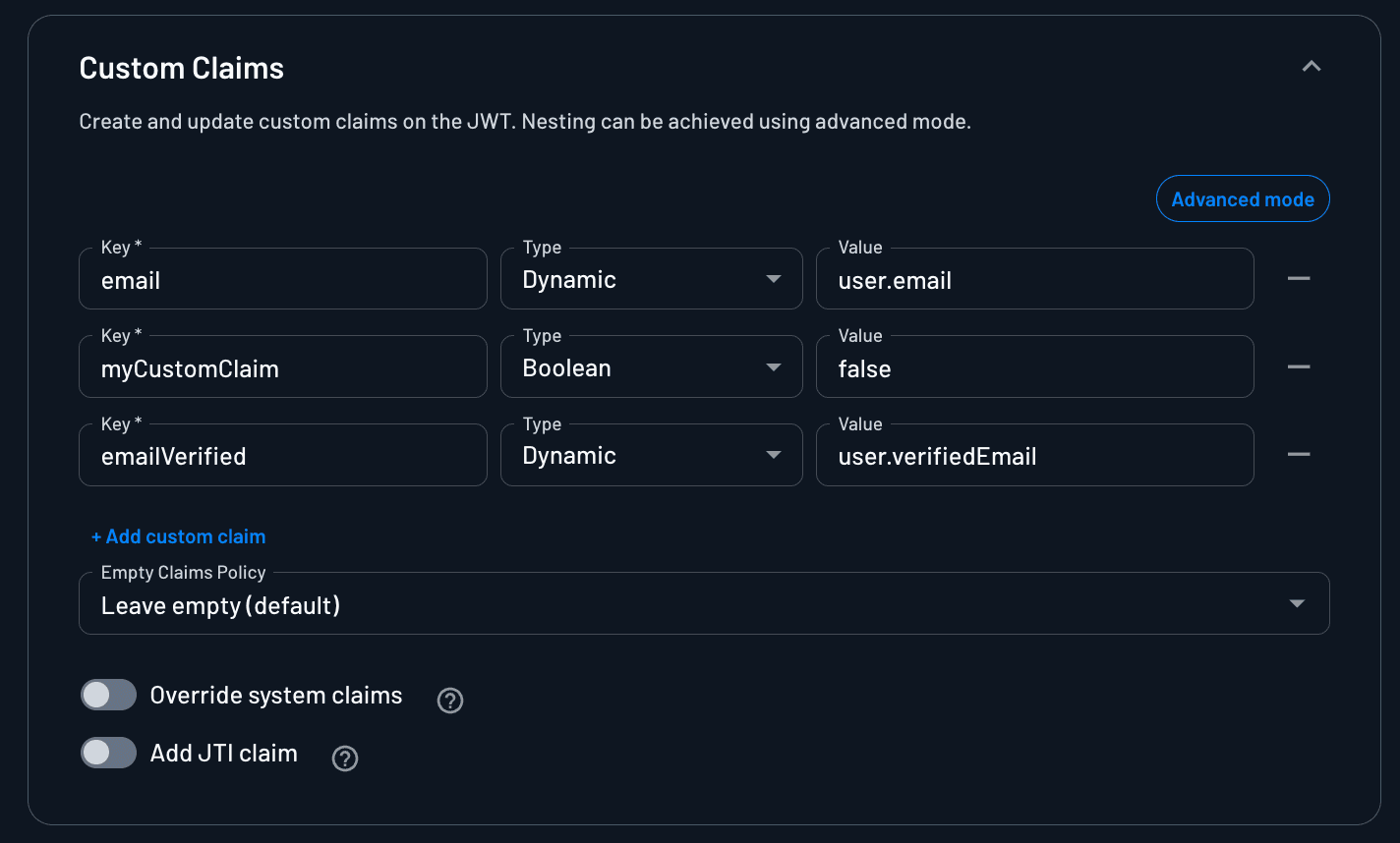 Custom Claims - Simple Mode