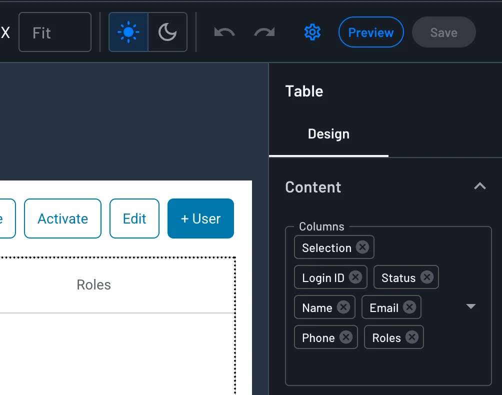 Descope user management widget - filtering columns