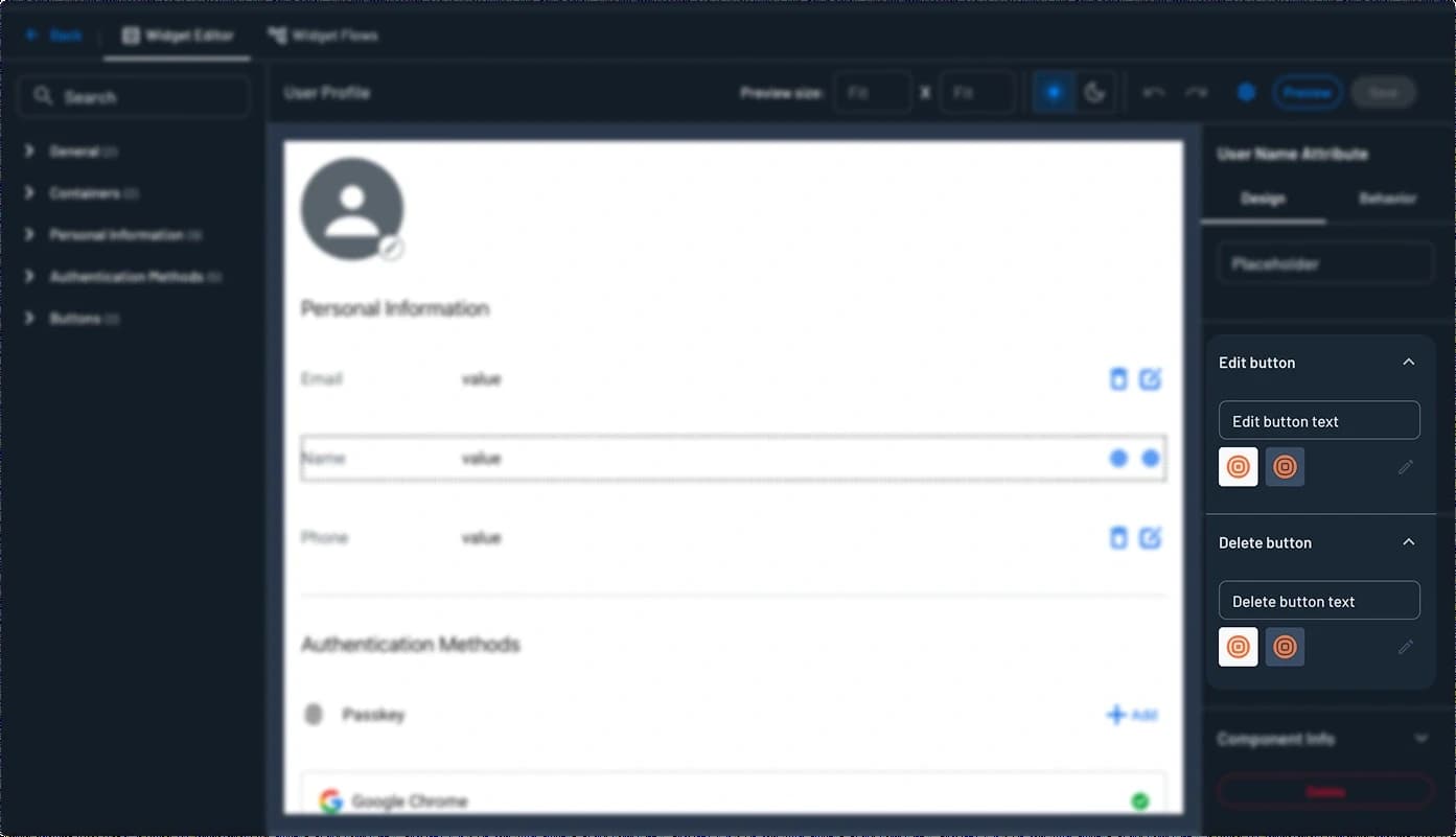 Descope user profile widget - custom action icons