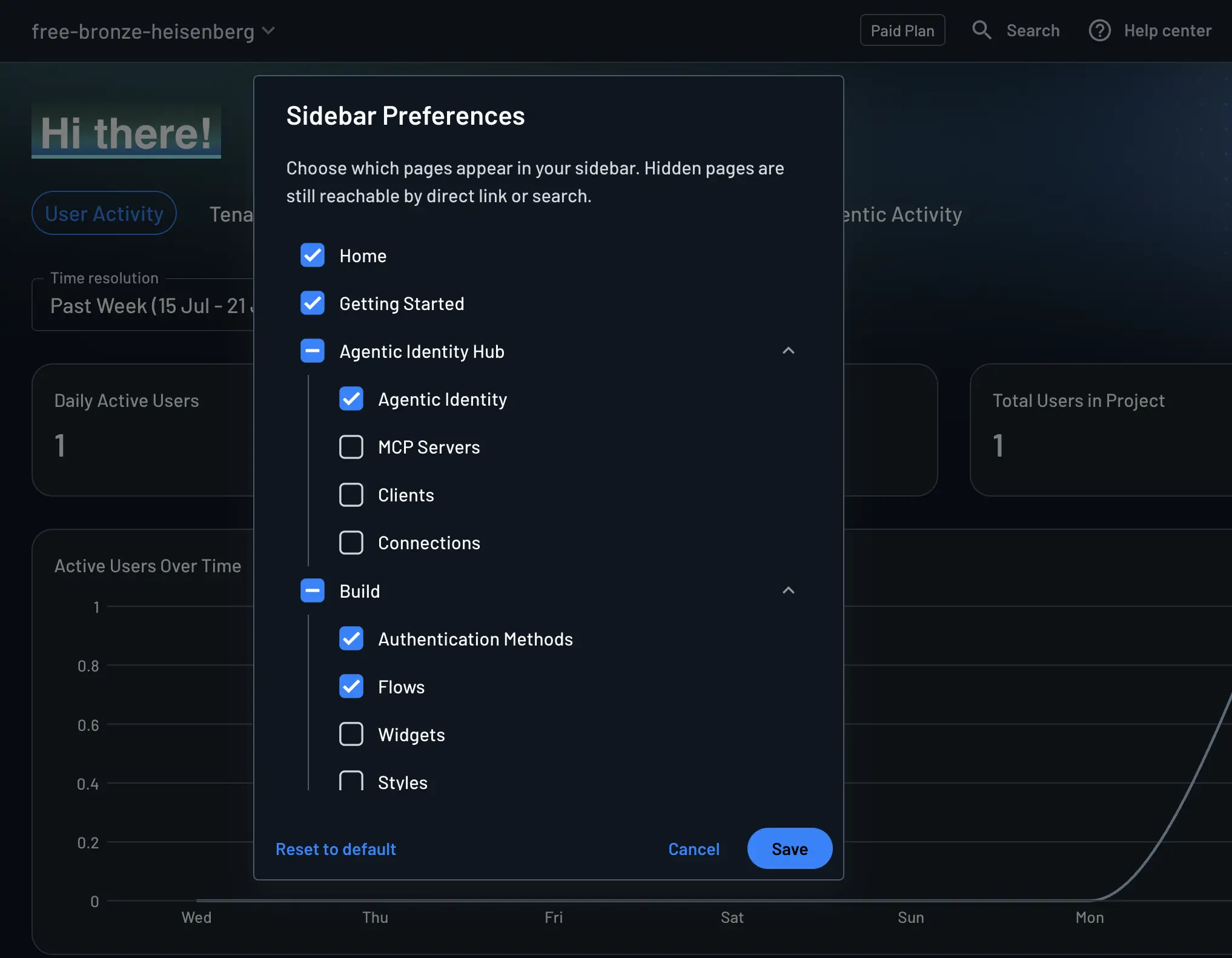 Sidebar Preferences dialog