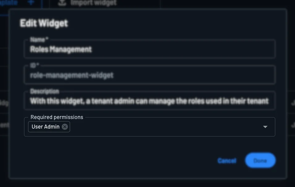 Required permissions field in widget settings