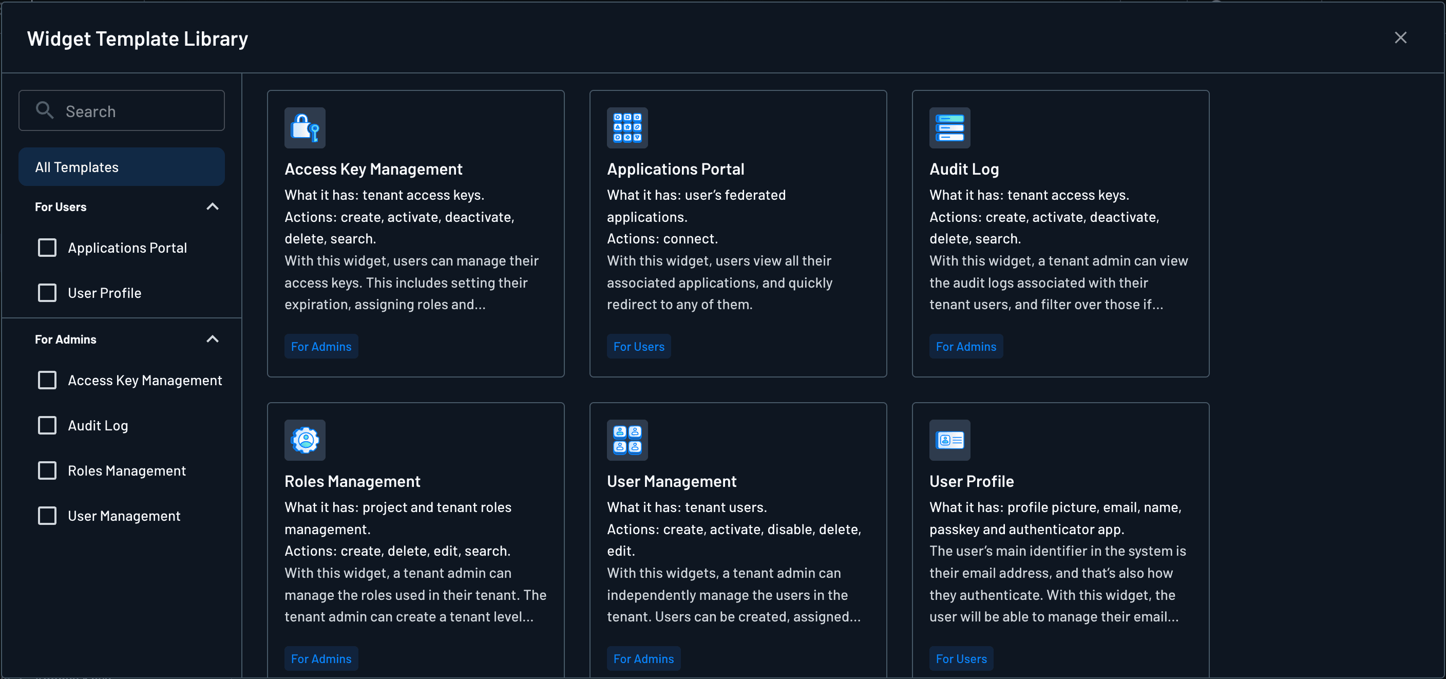 Descope widgets in console