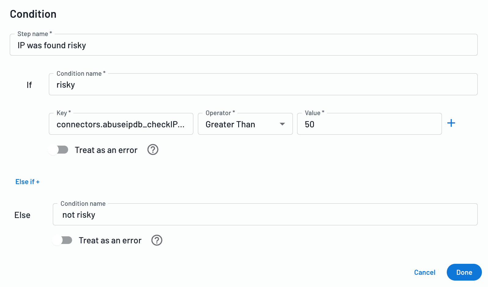 abuseipdb connector flow condition