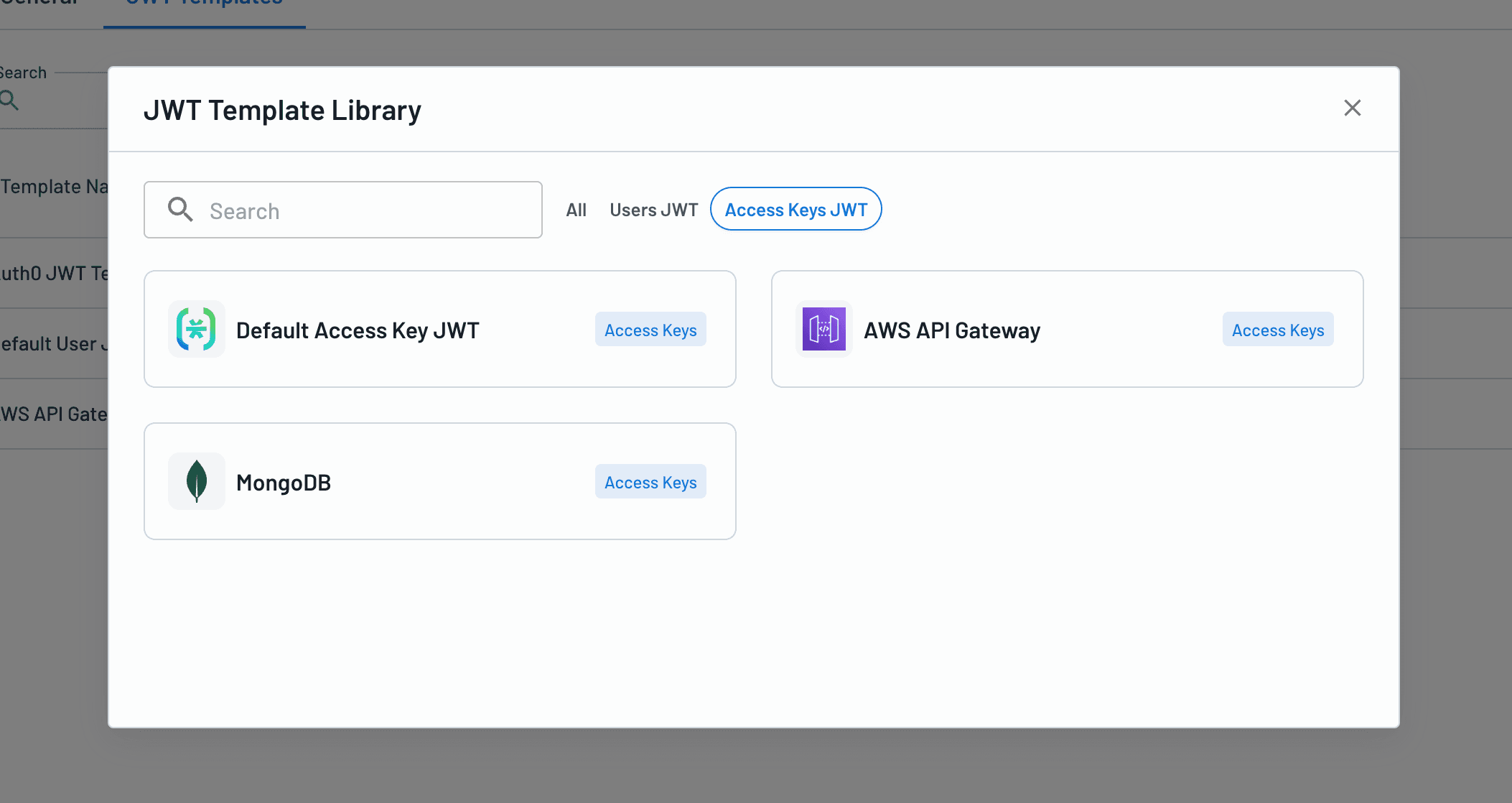 Add Access Key JWT Template