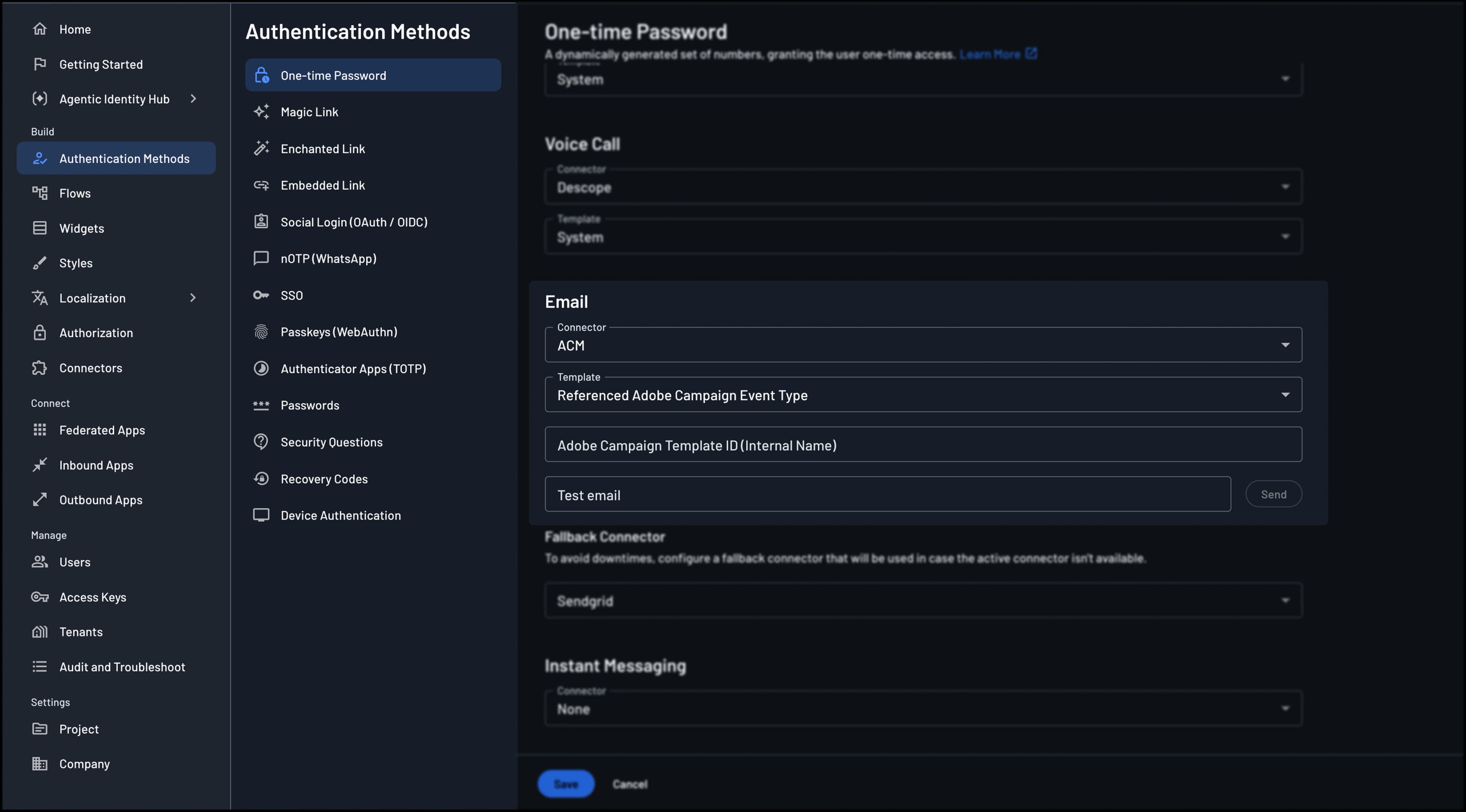 Example of configuring Adobe Campaign Manager as the default email connector