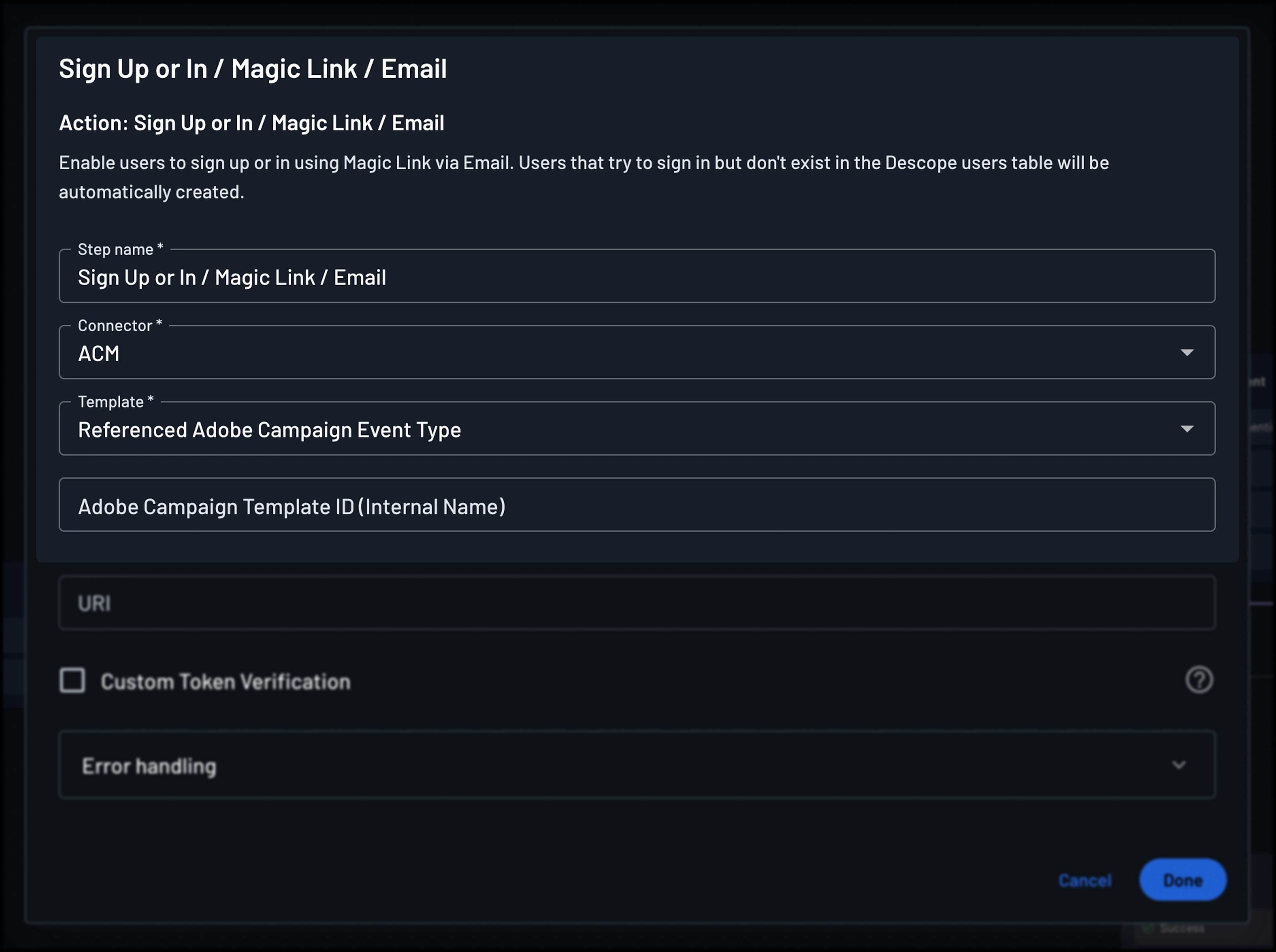 Example of configuring Adobe Campaign Manager as the email connector for a flow