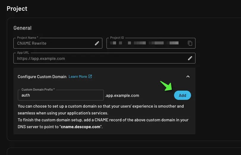 Descope configure custom domain cname within Descope project