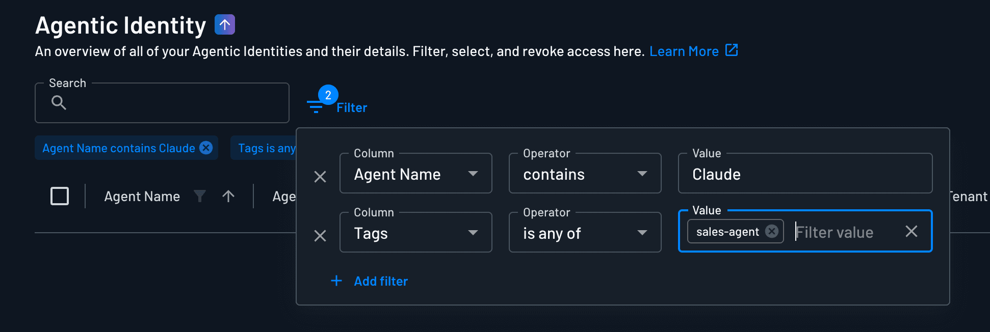 Filtering Agentic Identity
