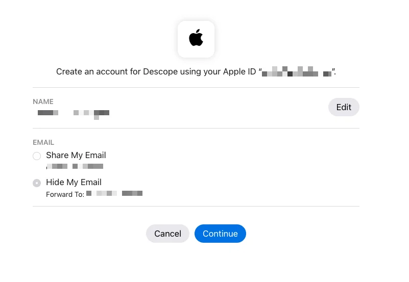 Descope custom social login with Apple, Descope signin example