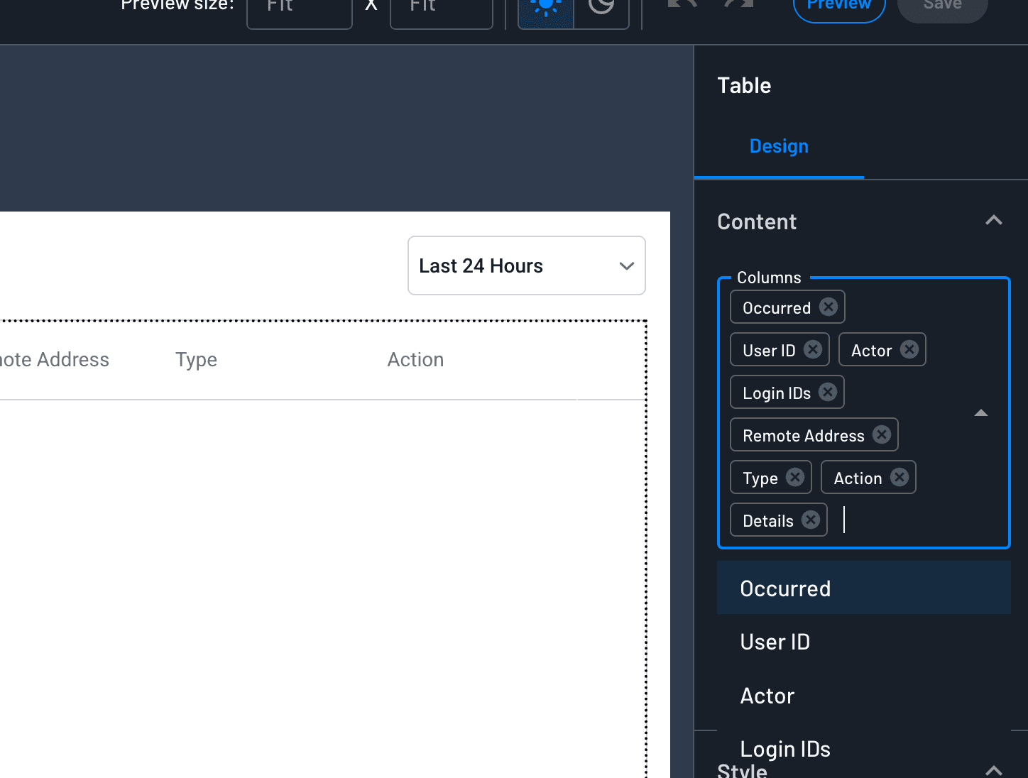Descope audit management widget - filtering columns