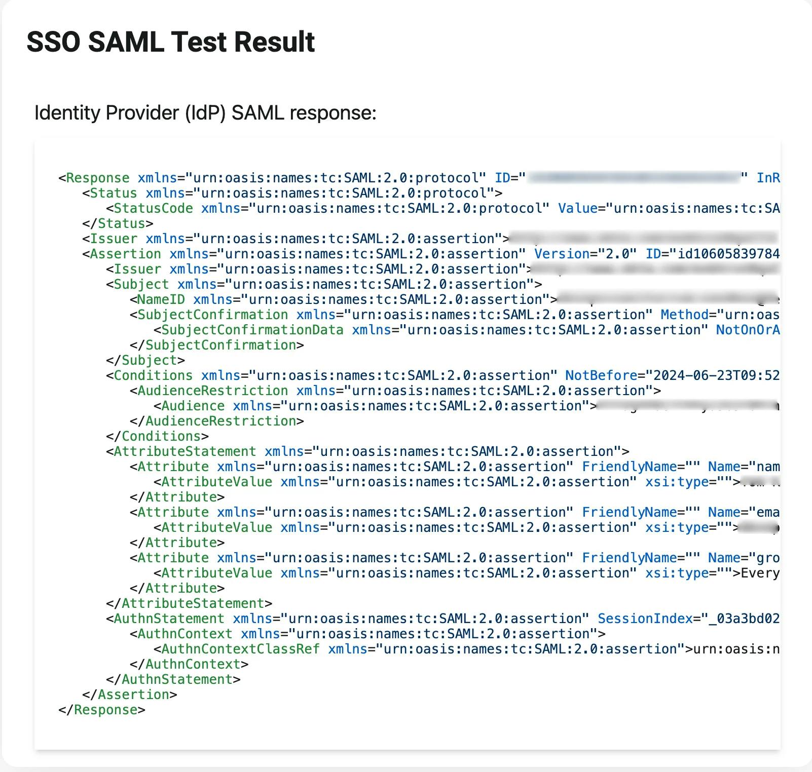 sso config saml response