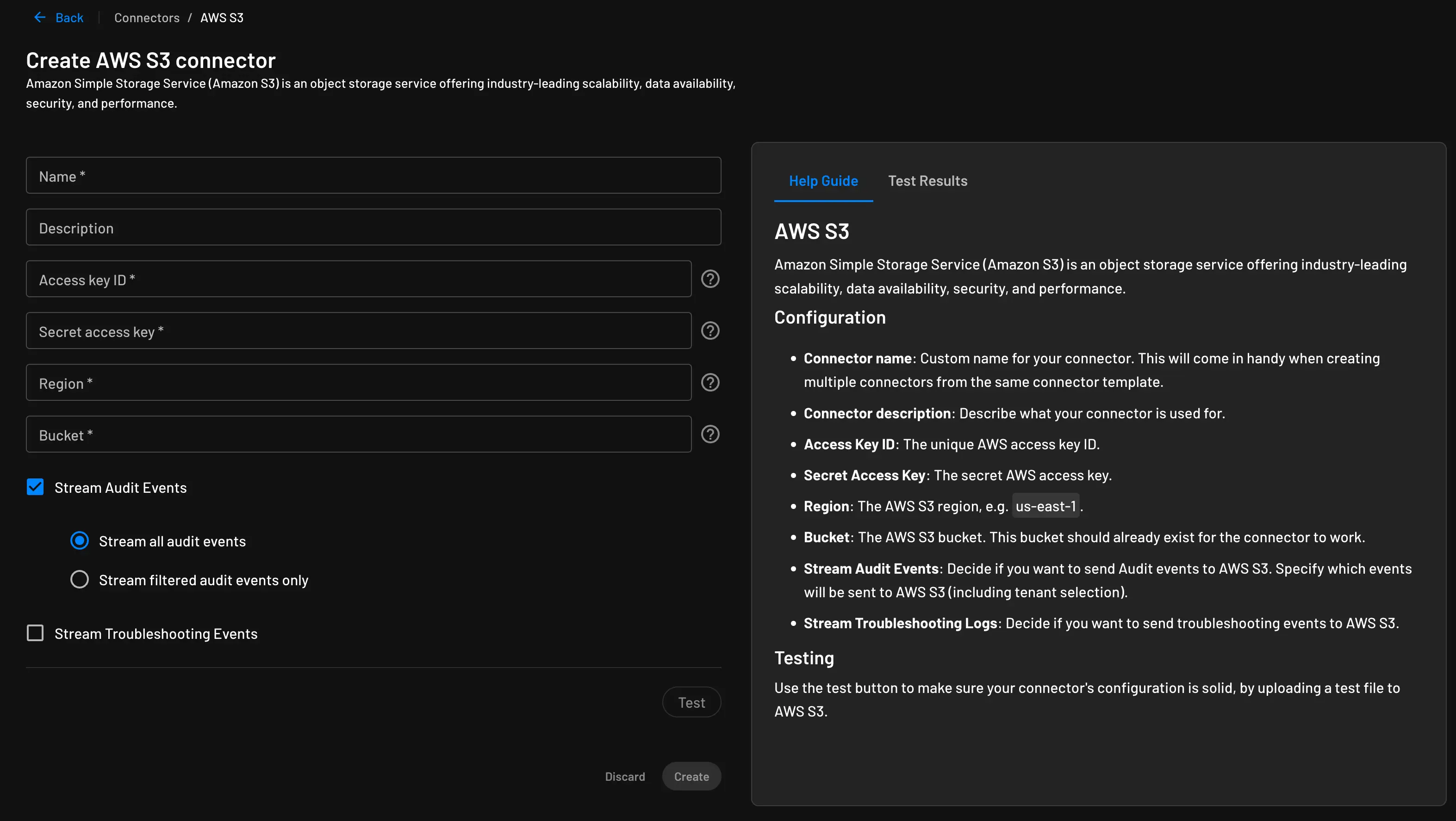 AWS S3 connector setup