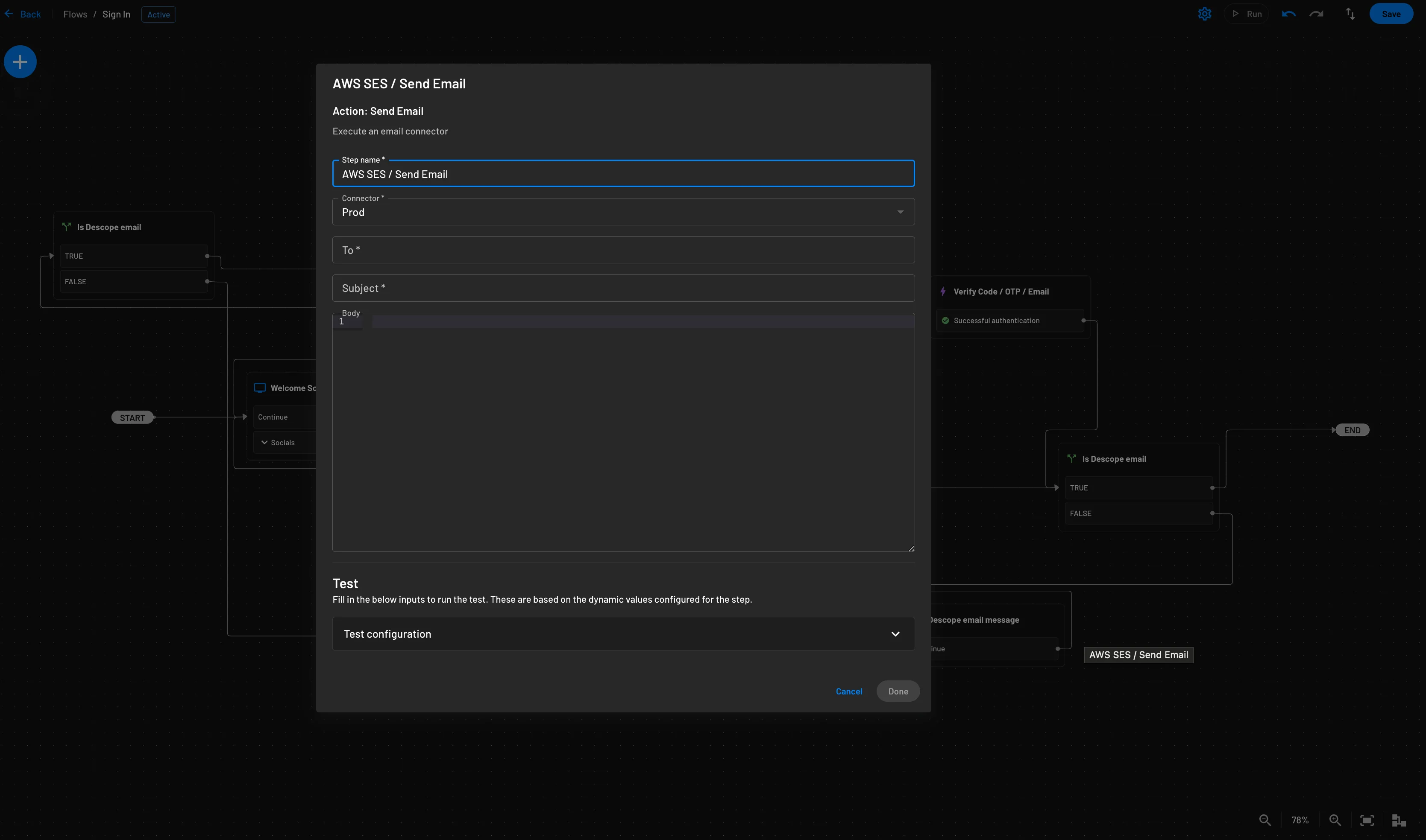 Amazon SNS widget in flow