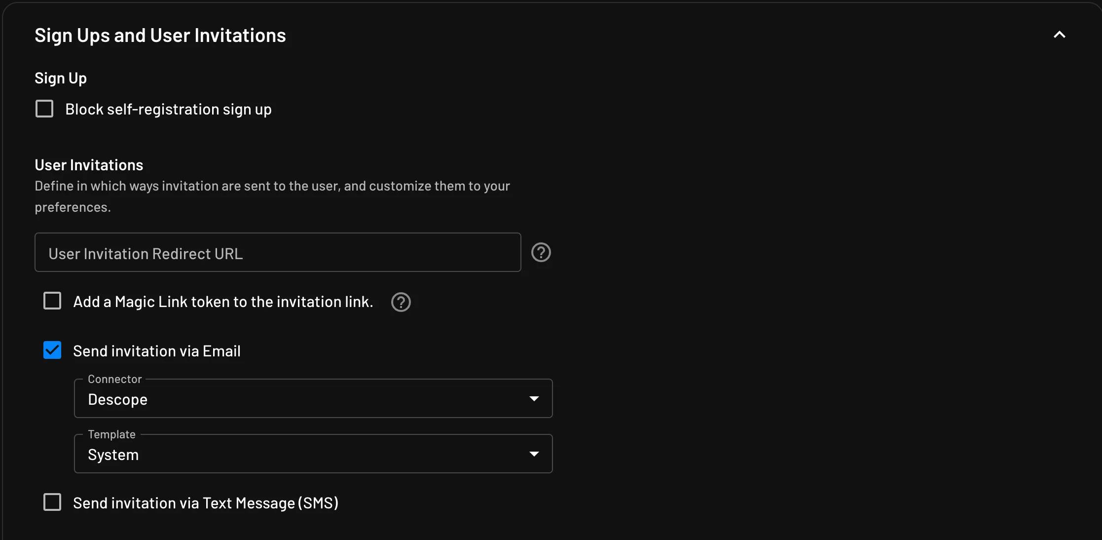 Descope block self-registration sign up