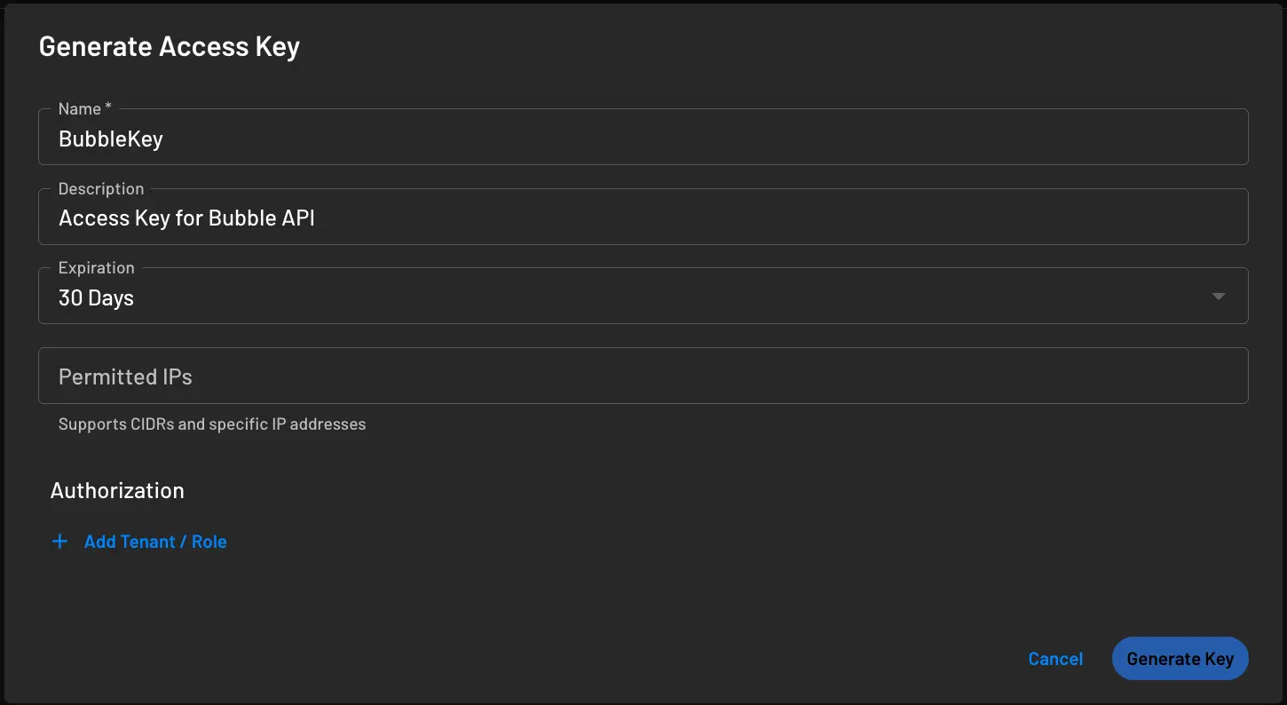 Creating Descope Access Key for Bubble