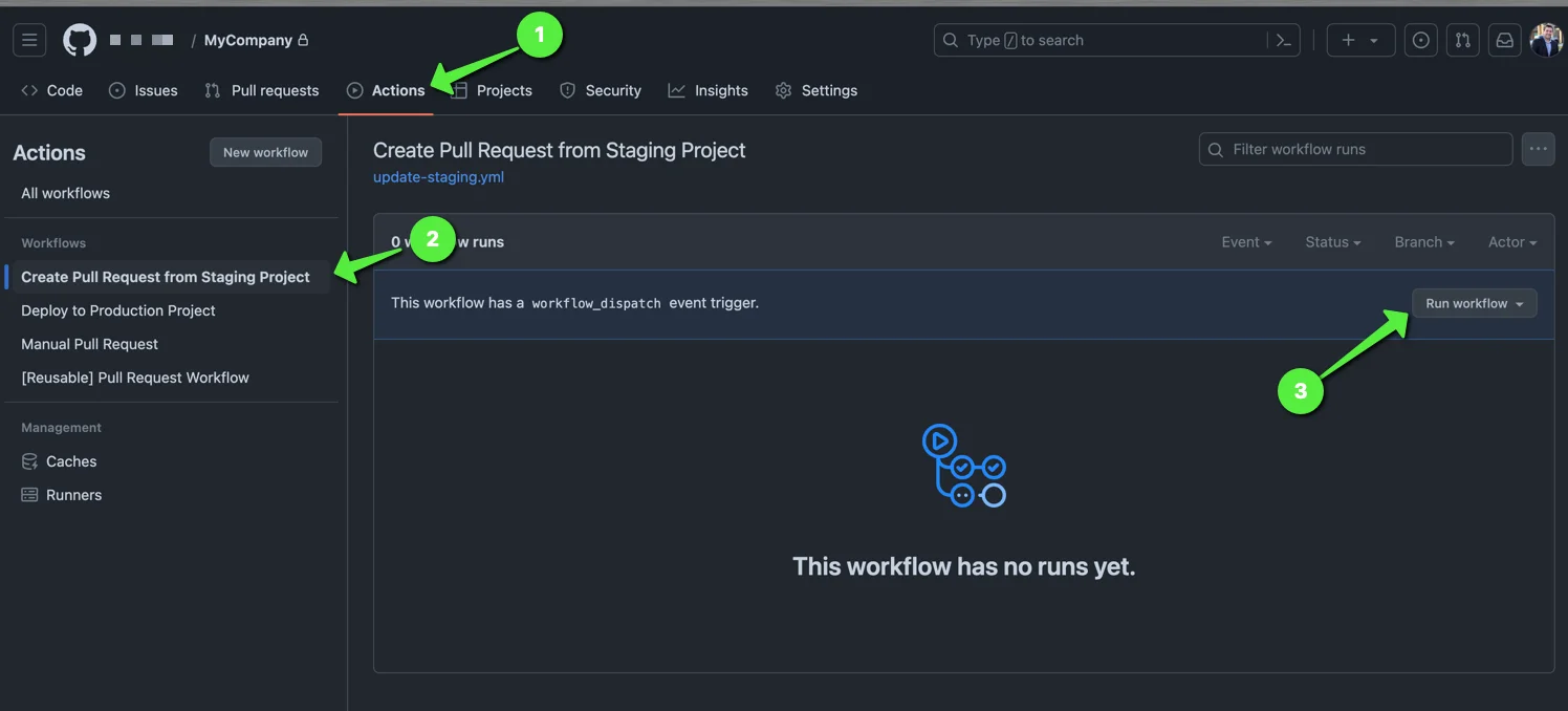 Create Pull Request from Staging Project with the Descope CI/CD template within GitHub