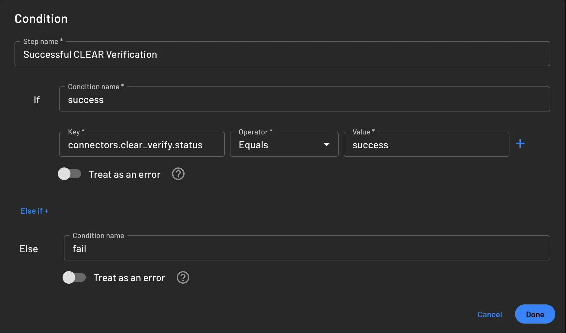 Using status of CLEAR response as a condition