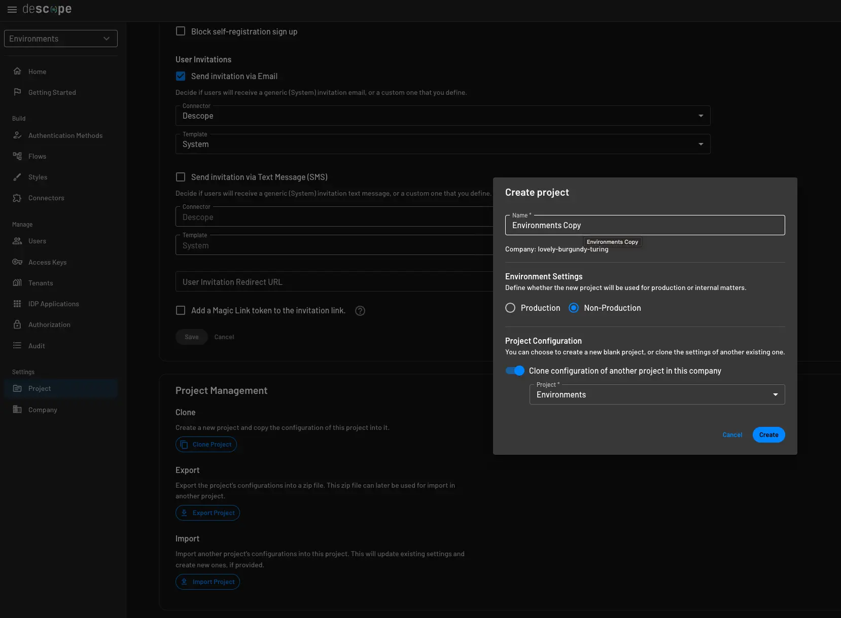 Cloning a project within Descope