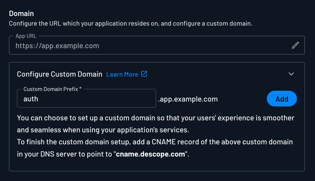 Descope configure custom domain cname within Descope project