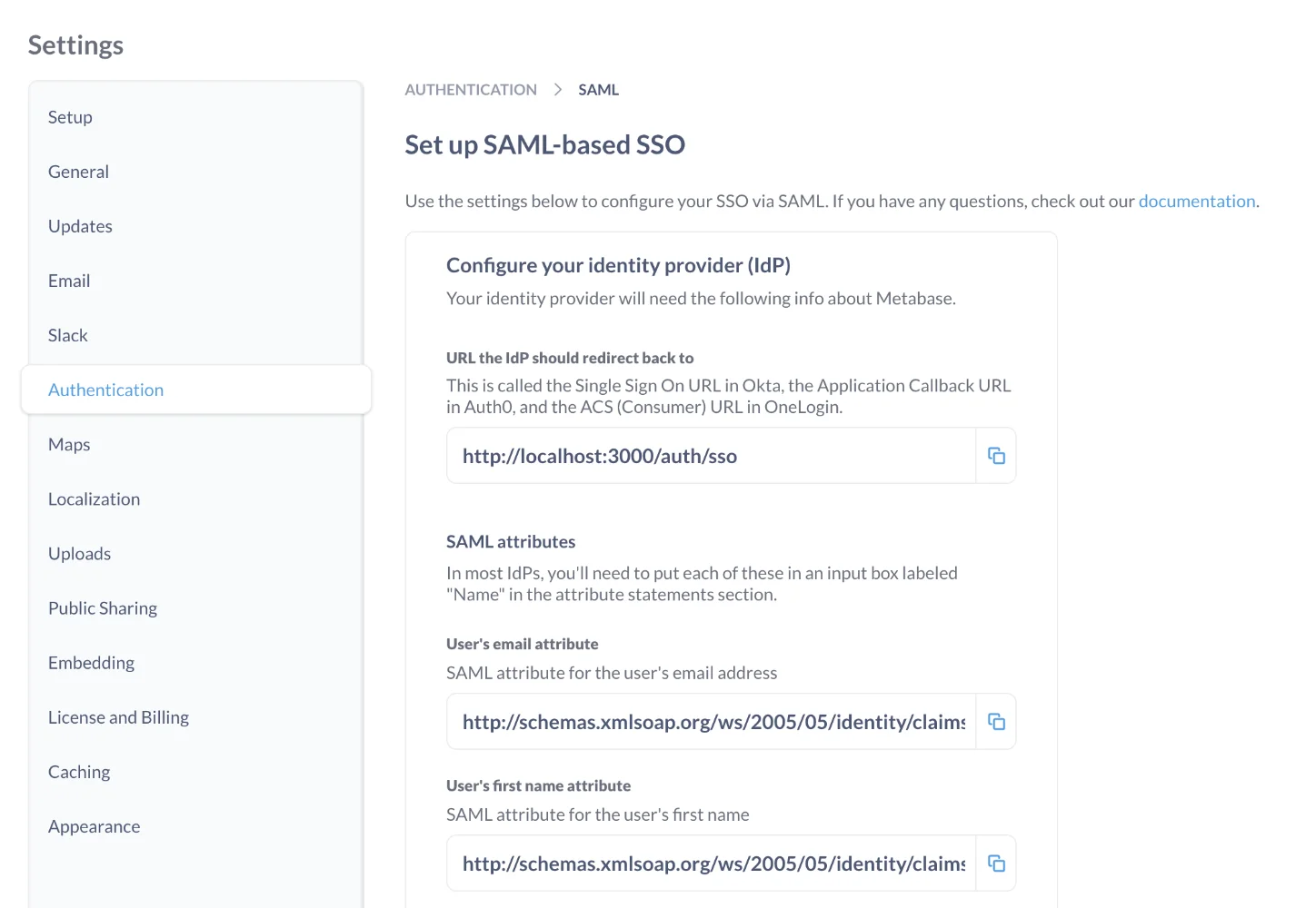 Configuring SAML in Metabase