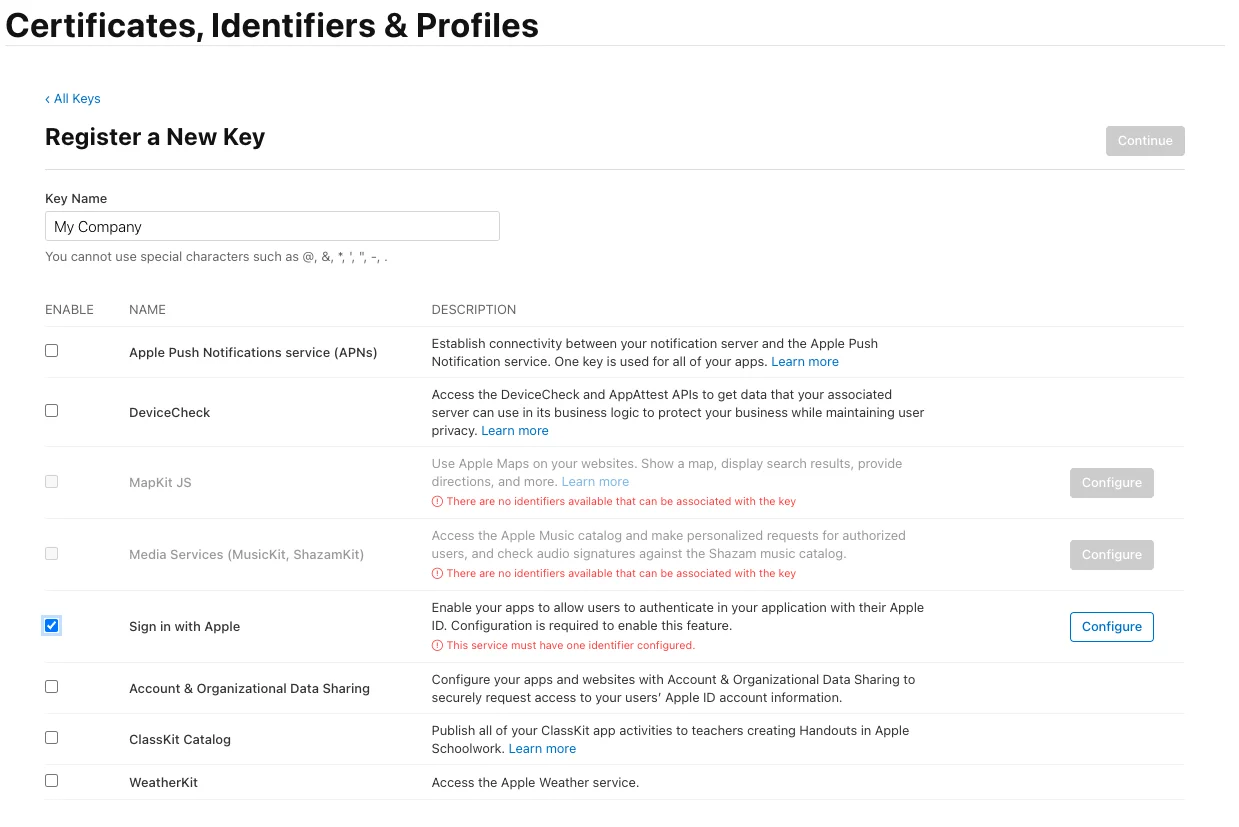 Descope - create Apple key for custom social login