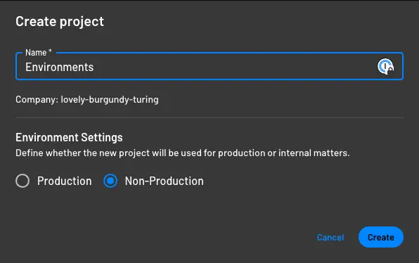 Creating a new project within Descope