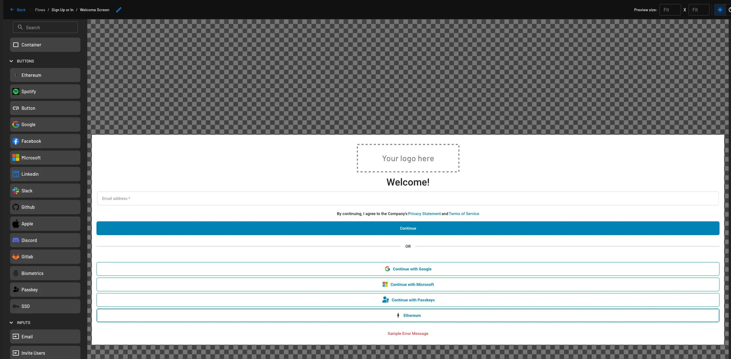 Custom Ethereum social oauth configure continue with Ethereum button within Descope flow