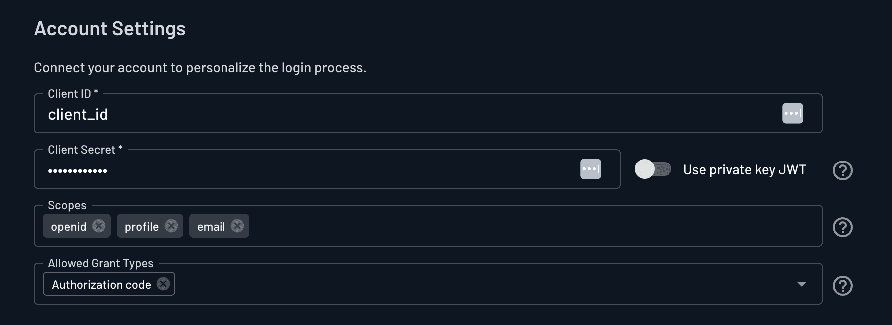 Custom provider account settings