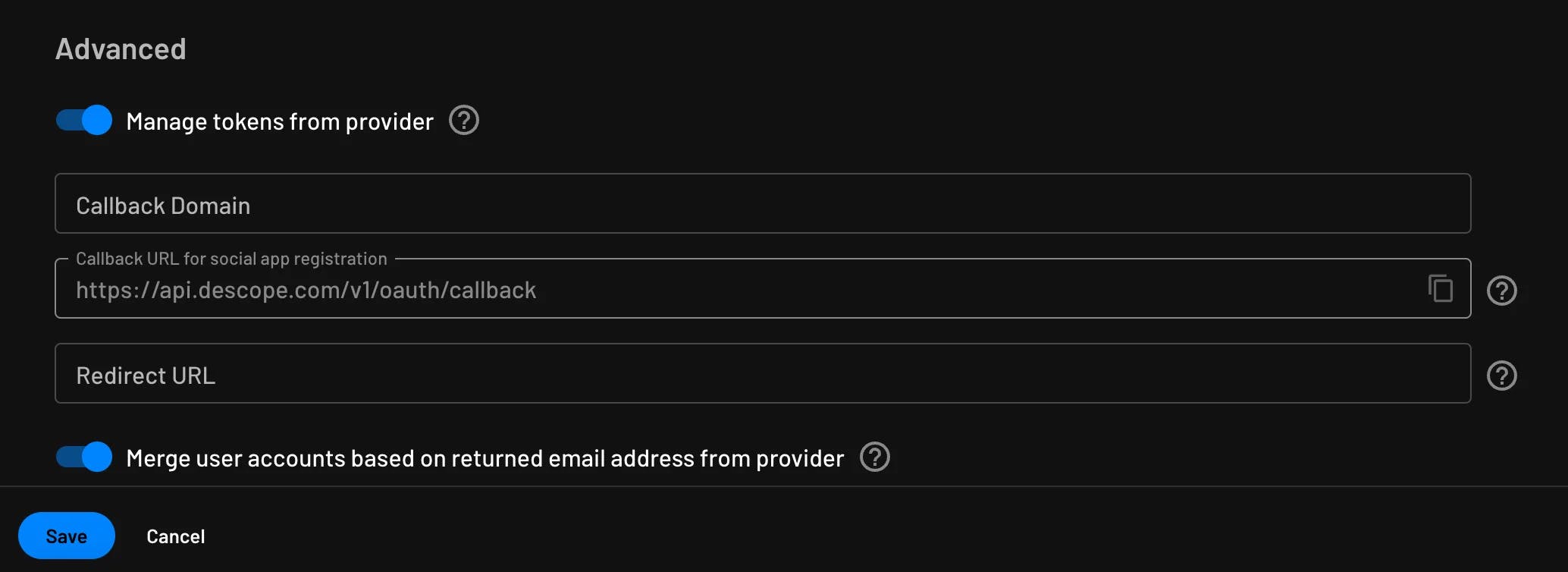 Custom Login.gov OAuth provider advanced settings configured within Descope