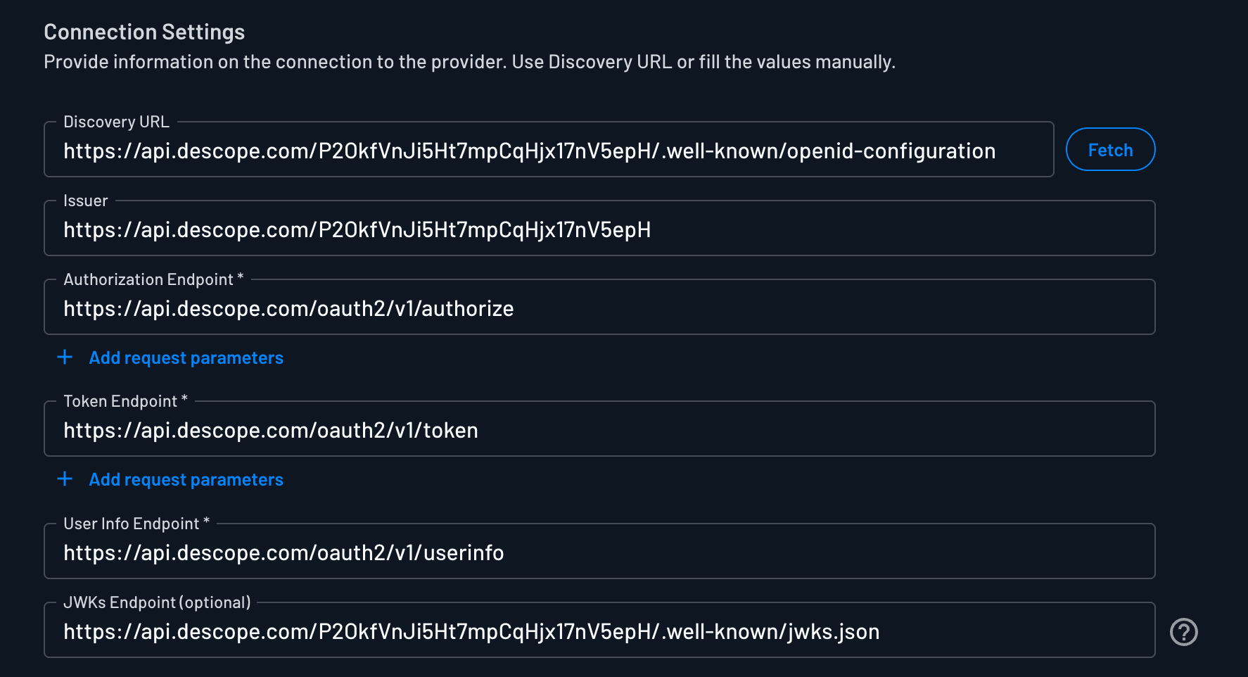Custom provider connection settings