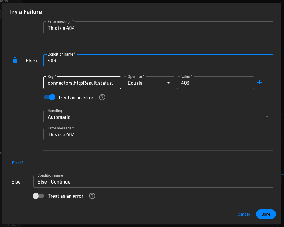 Descope error handling configuration within a Descope condition within a Descope flow - part 2