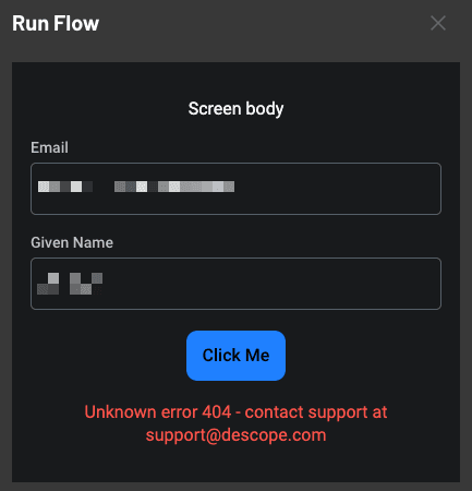 Descope error displayed to user when using a dynamic value of an HTTP connector error